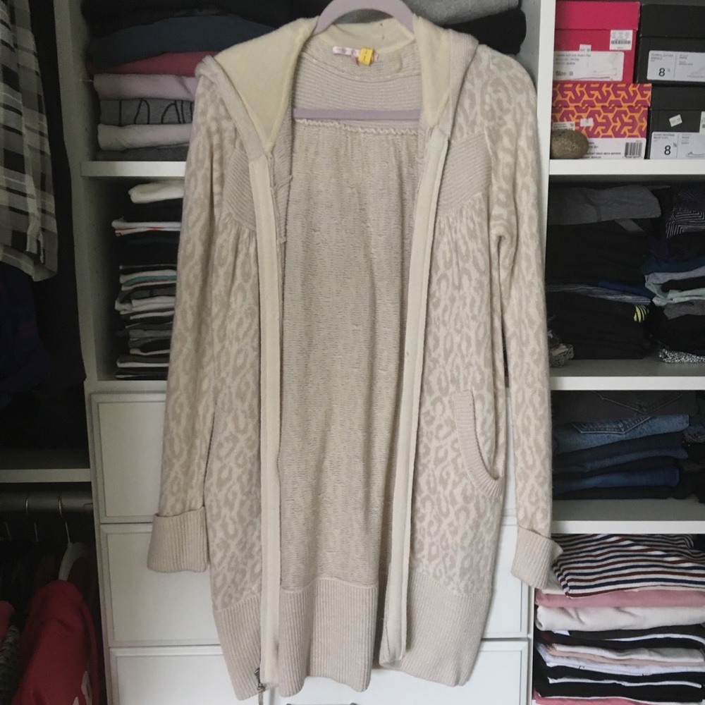 Rebecca Taylor Animal Print Hooded Sweater Jacket with Pockets Size: Small